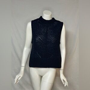 White + Warren Size M Black/Blue Sleeveless Knit Cashmere Sweater